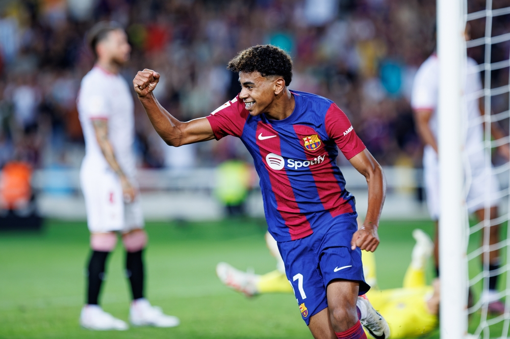 Barcelona,,Spain.,29th,Sep,,2023.,Lamine,Yamal,Celebrates,After,Scoring