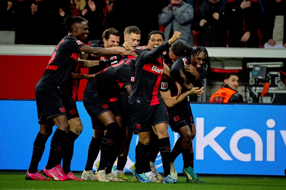 Leverkusen,,Germany, ,23,February,,2024:,Jeremie,Frimpong,,Granit,Xhaka,