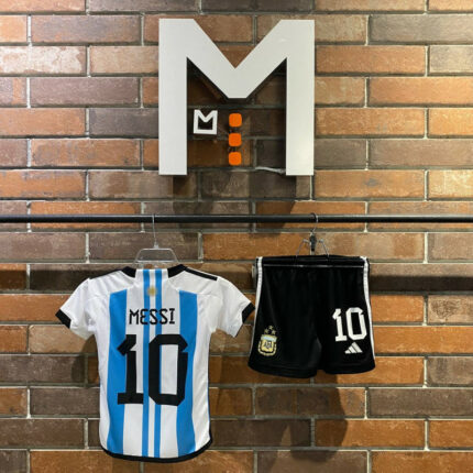 Argentina Home With Messi 10 name and number Kids kit 22/23