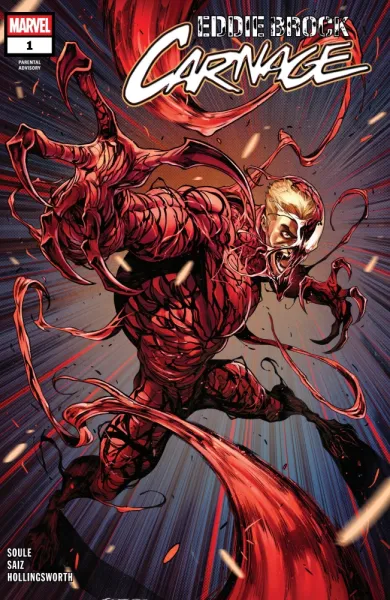 Read collections Carnage: Eddie Brock (2025) comic books online in PDF for free by Charles Soule, illustrated by Jesus Saiz and Matt Hollingsworth. Enjoy best free stories now.