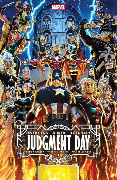 Read collections A.X.E.: Judgment Day (2022) comic books online in PDF for free by Kieron Gillen, illustrated by Valerio Schiti. Enjoy best free stories now.