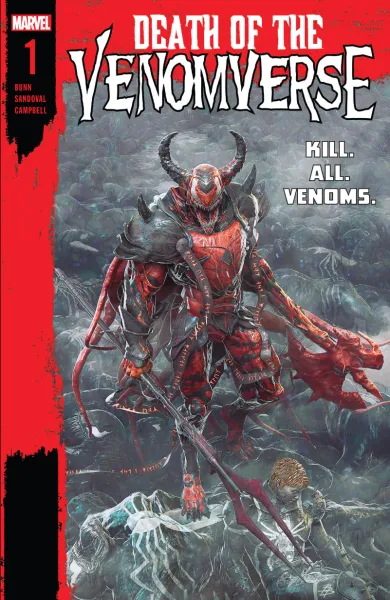 Read collections Death of the Venomverse (2023) comic books online in PDF for free by Cullen Bunn, illustrated by Gerardo Sandoval. Enjoy best free stories now.