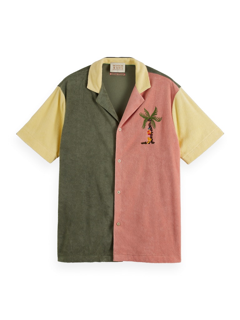 Camp-Shirt aus Frottee im bestickten Colorblock-Design