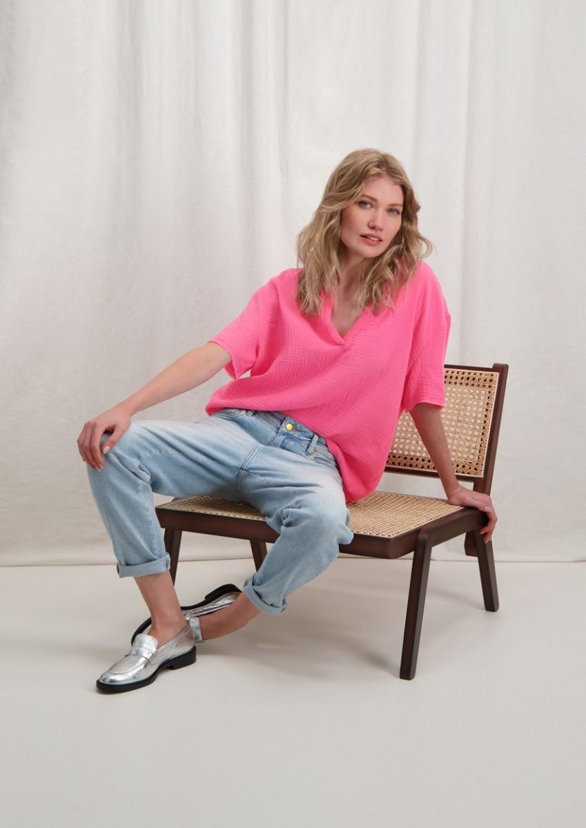 LONDON MUSSELIN KURZARM BLUSE