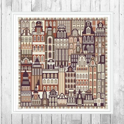 Cross Stitch Pattern Patchwork Dutch City Simple Embroidery PDF Instant Download 104