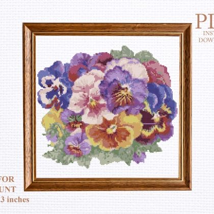 Flowers pansies cross stitch pattern PDF