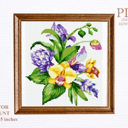 Bouquet of exotic flowers cross stitch pattern