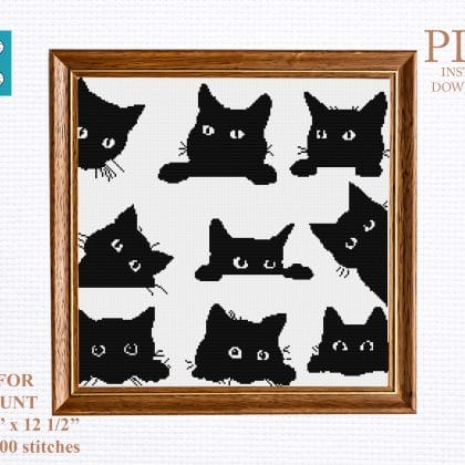 Black cats cross stitch pattern