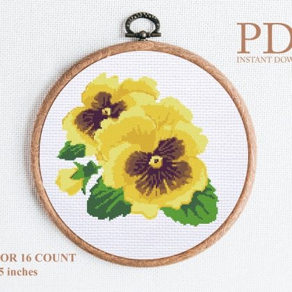 Flowers yellow pansies cross stitch pattern