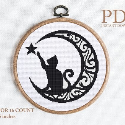 Black cat cross stitch pattern