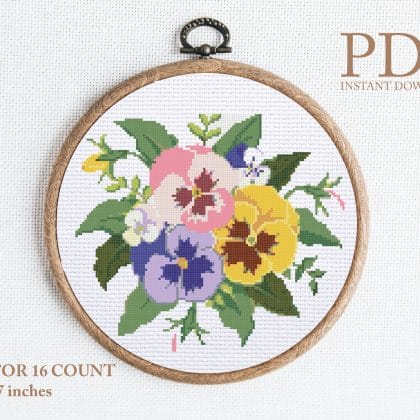 Flowers pansies cross stitch pattern