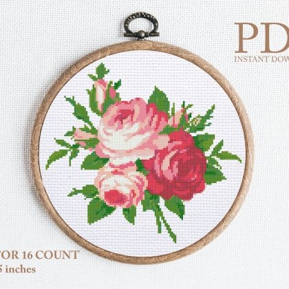 Flowers roses cross stitch pattern PDF