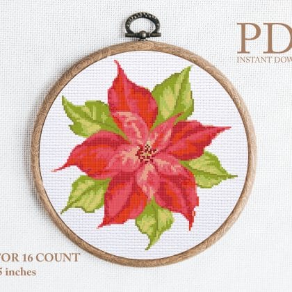 Flower poinsettia cross stitch pattern