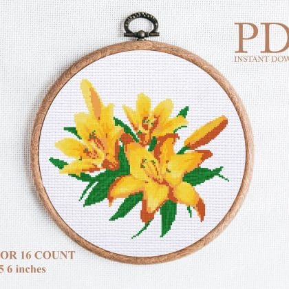 flowers yellow lilies cross stitch pattern