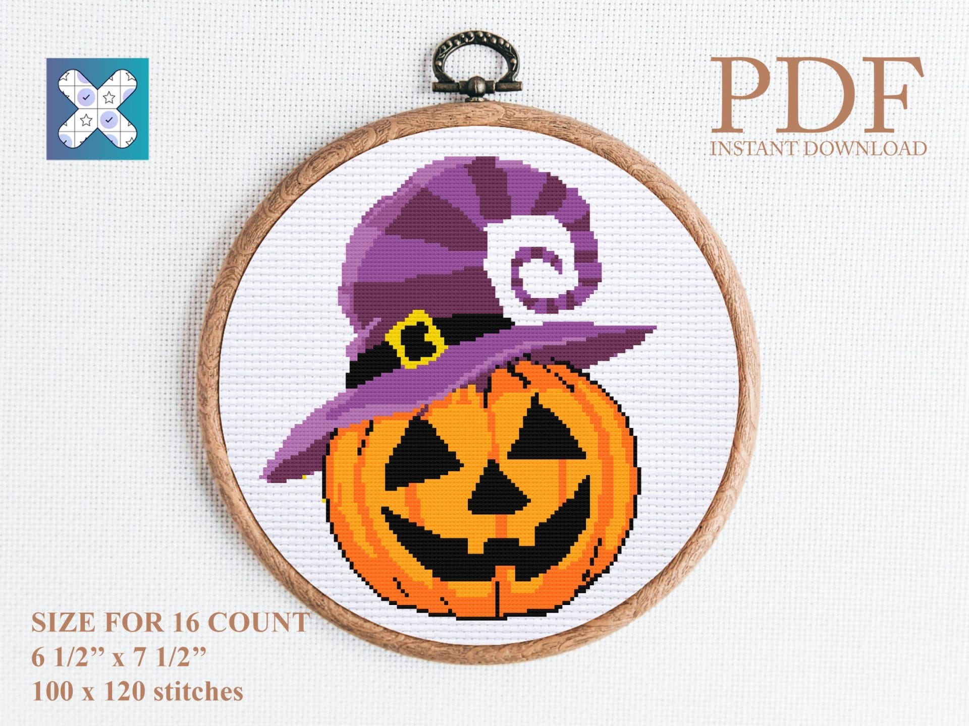 Cute halloween pumpkin with a hat cross stitch pattern 1 Halloween pumpkin with a hat cross stitch pattern