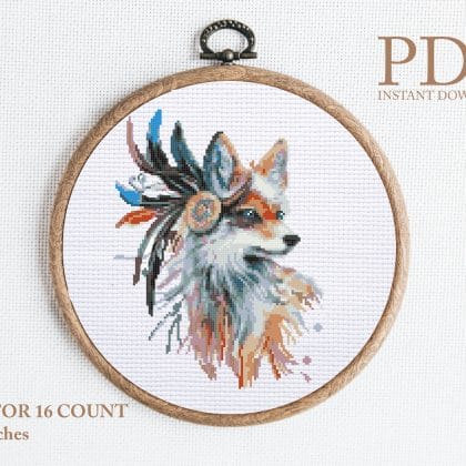 Fox watercolor cross stitch pattern