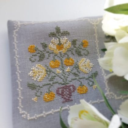 Orange tree Primitive cross stitch pattern PDF, Citrus fruit sampler