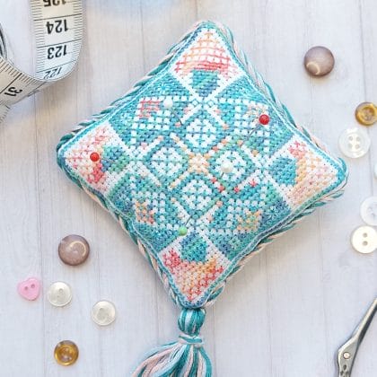 Primitive flower ornament, Cross stitch Pattern pdf, Pincushion chart, Biscornu, Instant Download