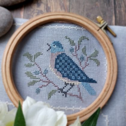 Blue bird and Olive branch, Primitive cross stitch pattern PDF