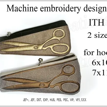 In the Hoop Scissors Pouch Machine Embroidery Design for hoop 6x10 7x11