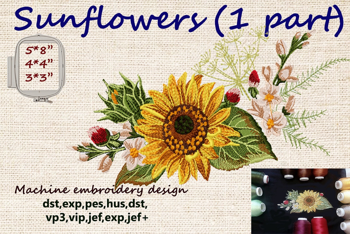 Machine Embroidery Design Patterns Sunflowers DIGITAL EMBROIDERY 2 Machine Embroidery Design Patterns Sunflowers DIGITAL EMBROIDERY - Image 2