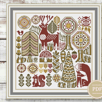 Scandinavian Cross Stitch Pattern Autumn Embroidery Instant PDF Download 147