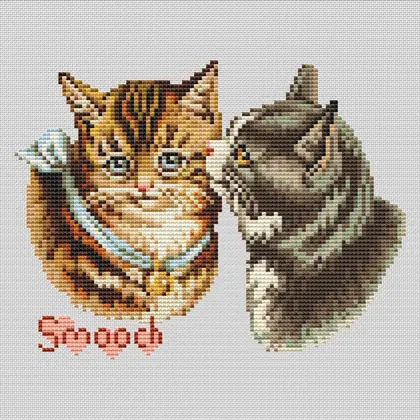 Retro Kitties Smooch, Cross stitch Pattern