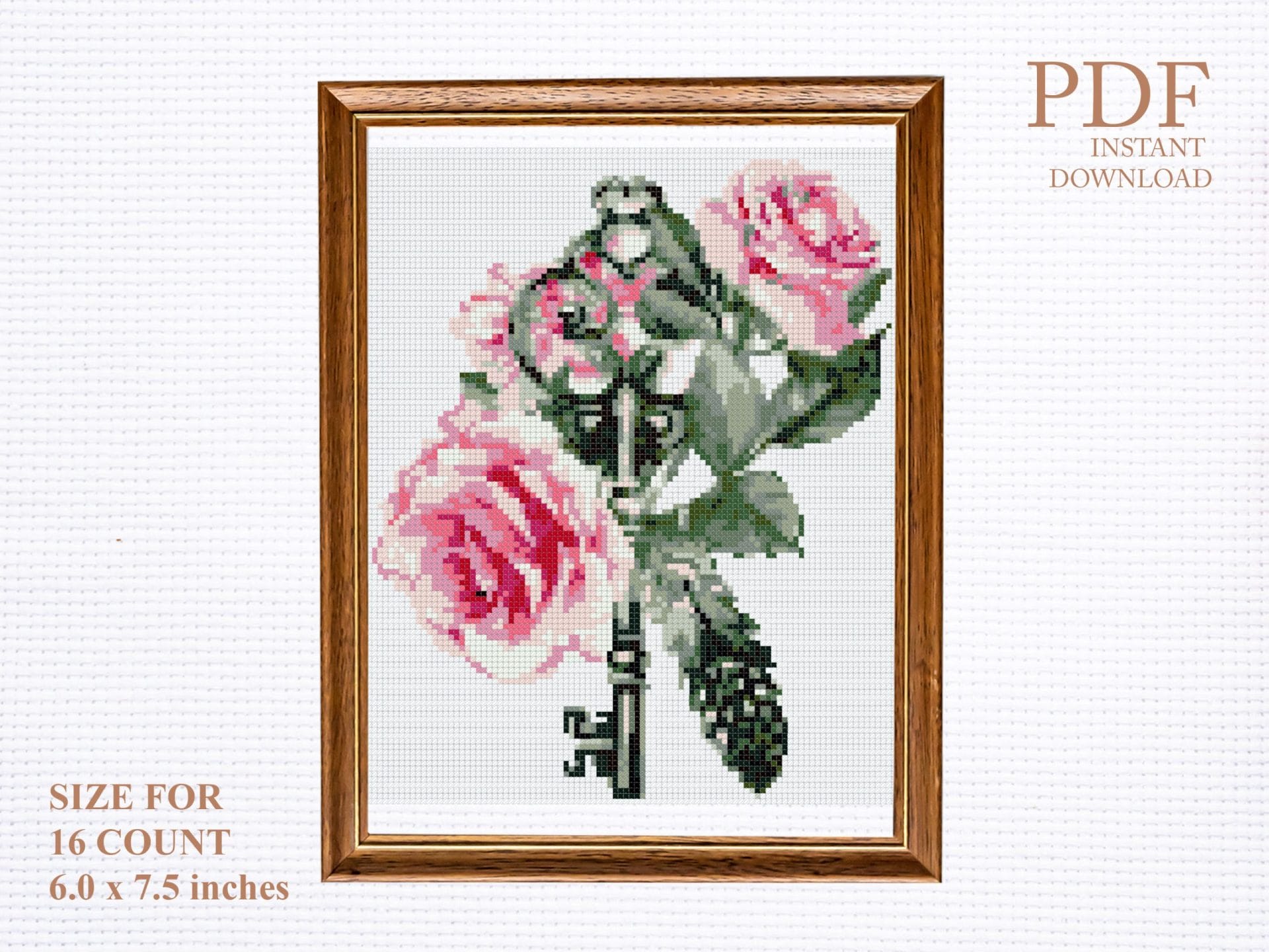 Flower key with roses cross stitch pattern 1 Flower key with roses cross stitch pattern