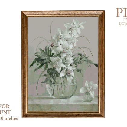Bouquet of white lilies cross stitch pattern
