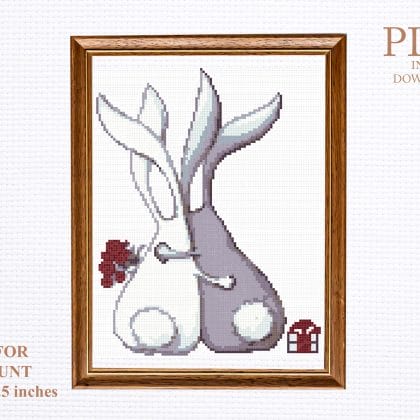 Bunnies in love cross stitch pattern