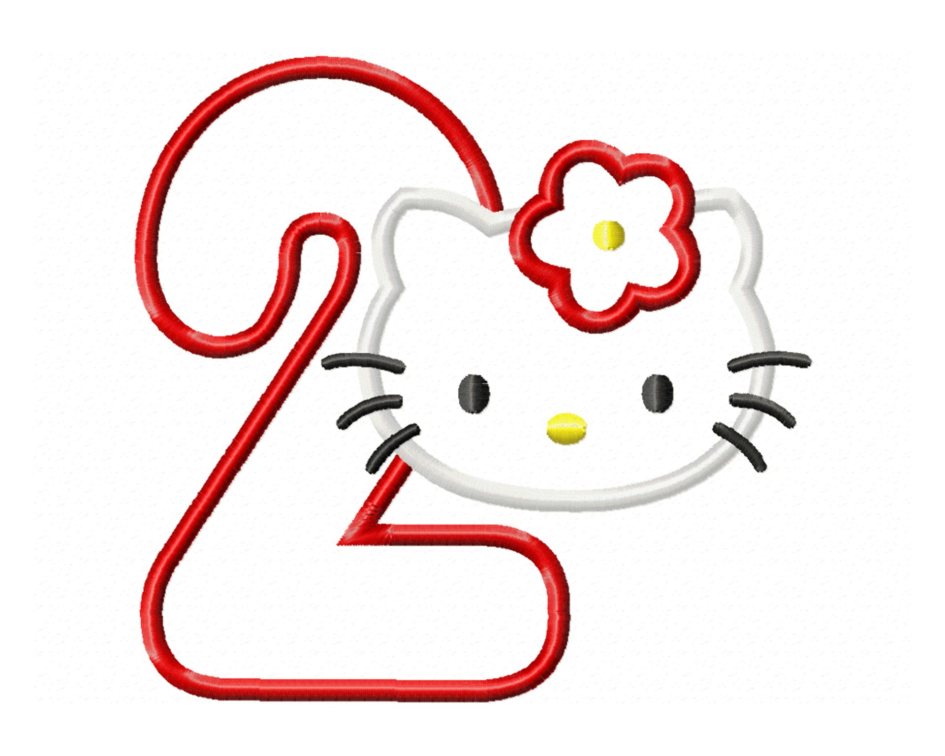 Kids Cute Kitty with number Two Machine embroidery design 2 Kids Cute Kitty with number Two Machine embroidery design - Image 2