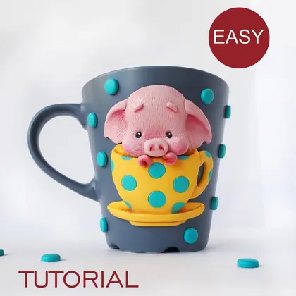 Pig polymer clay coffee cup tutorial, Clay animals holiday gift ideas