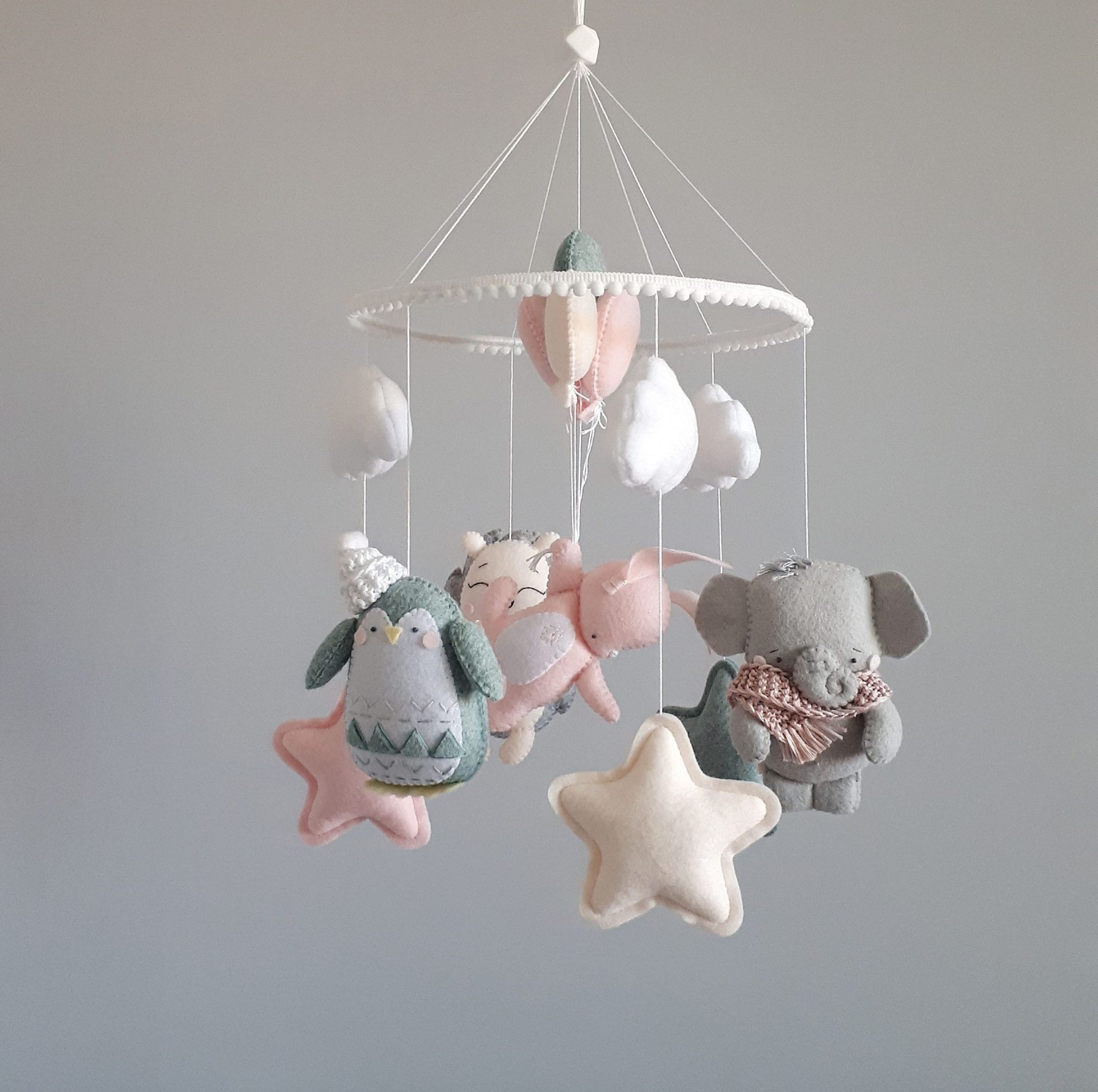 Animals mobile for girl baby, Idea baby shower gift, Felt toy 4 Animals mobile for girl baby. Idea baby shower gift