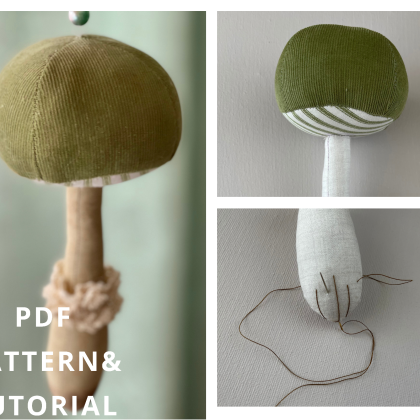 Mushroom porcini plush toy pdf pattern and tutorial