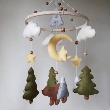 Woodland mobile nursery decor, bear baby mobile, forest crib mobile