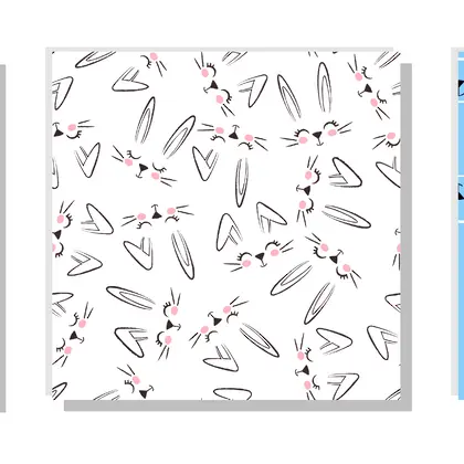 Set of seamless patterns with cute baby rabbit faces