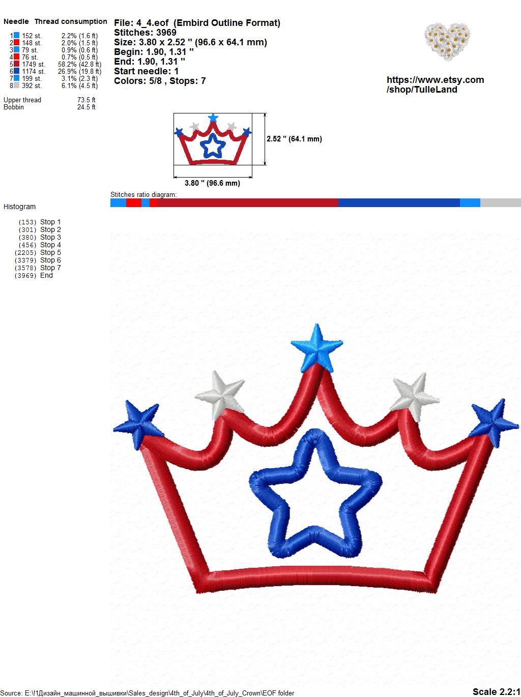 Patriotic Crown Applique Design Machine embroidery design 5 Patriotic Crown Applique Design Machine embroidery design - Image 5