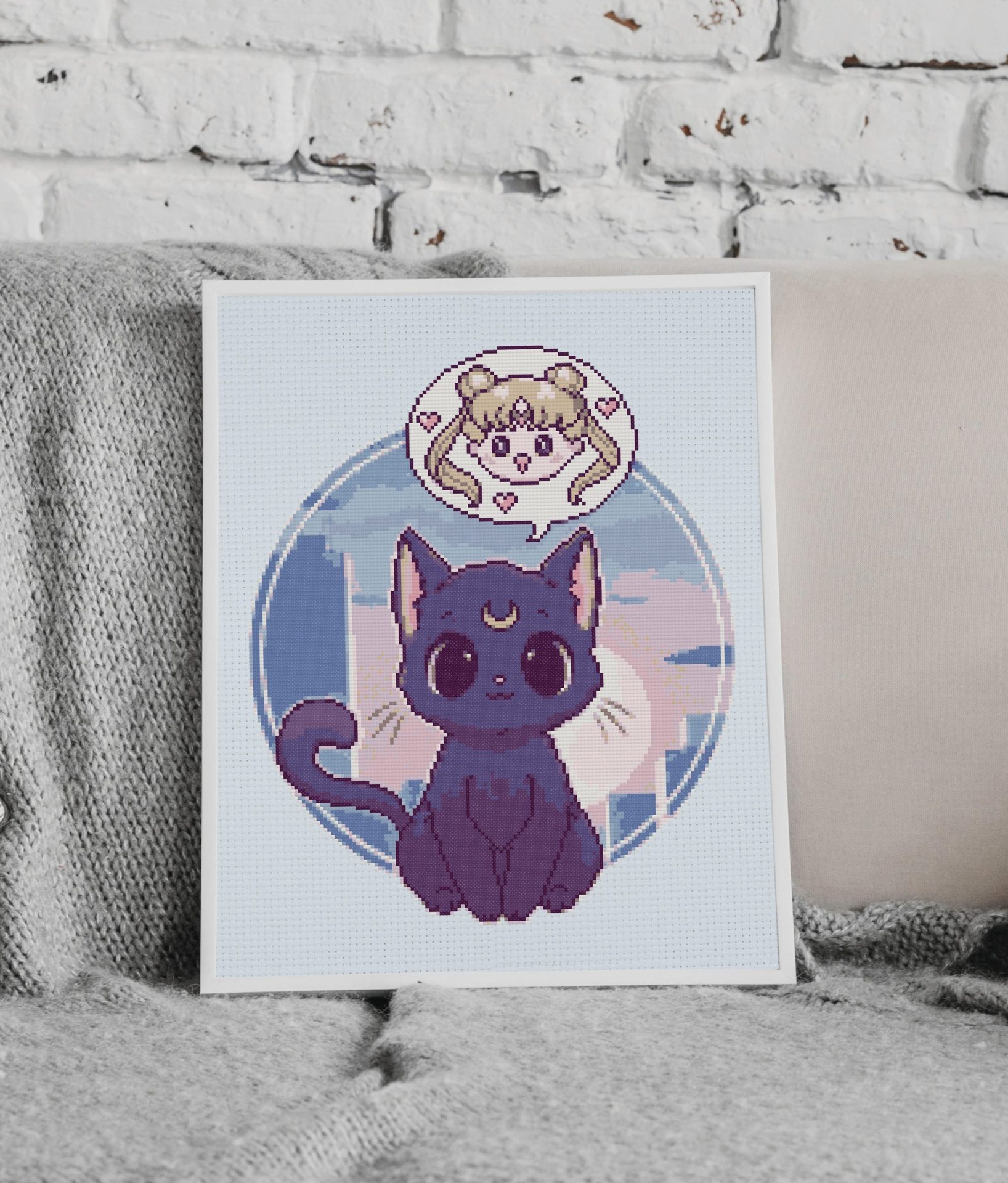 Black cat Luna cross stitch. Sailor Moon cross stitch. 2 Black cat Luna cross stitch pattern