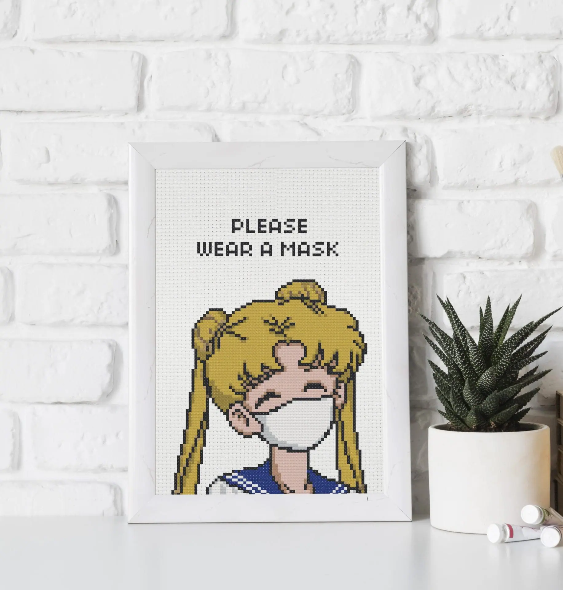 Sailor Moon cross stitch pattern PDF. Wear a mask 1 Sailor Moon cross stitch pattern PDF