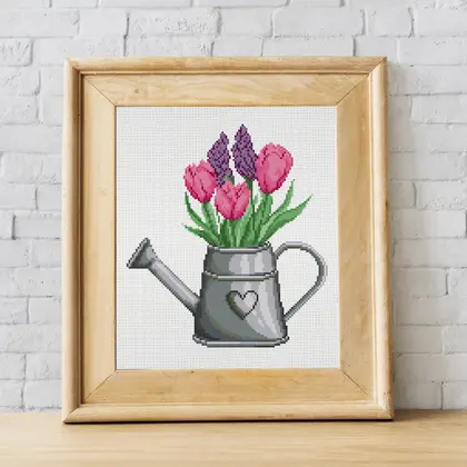 Spring flovers cross stitch chart PDF.