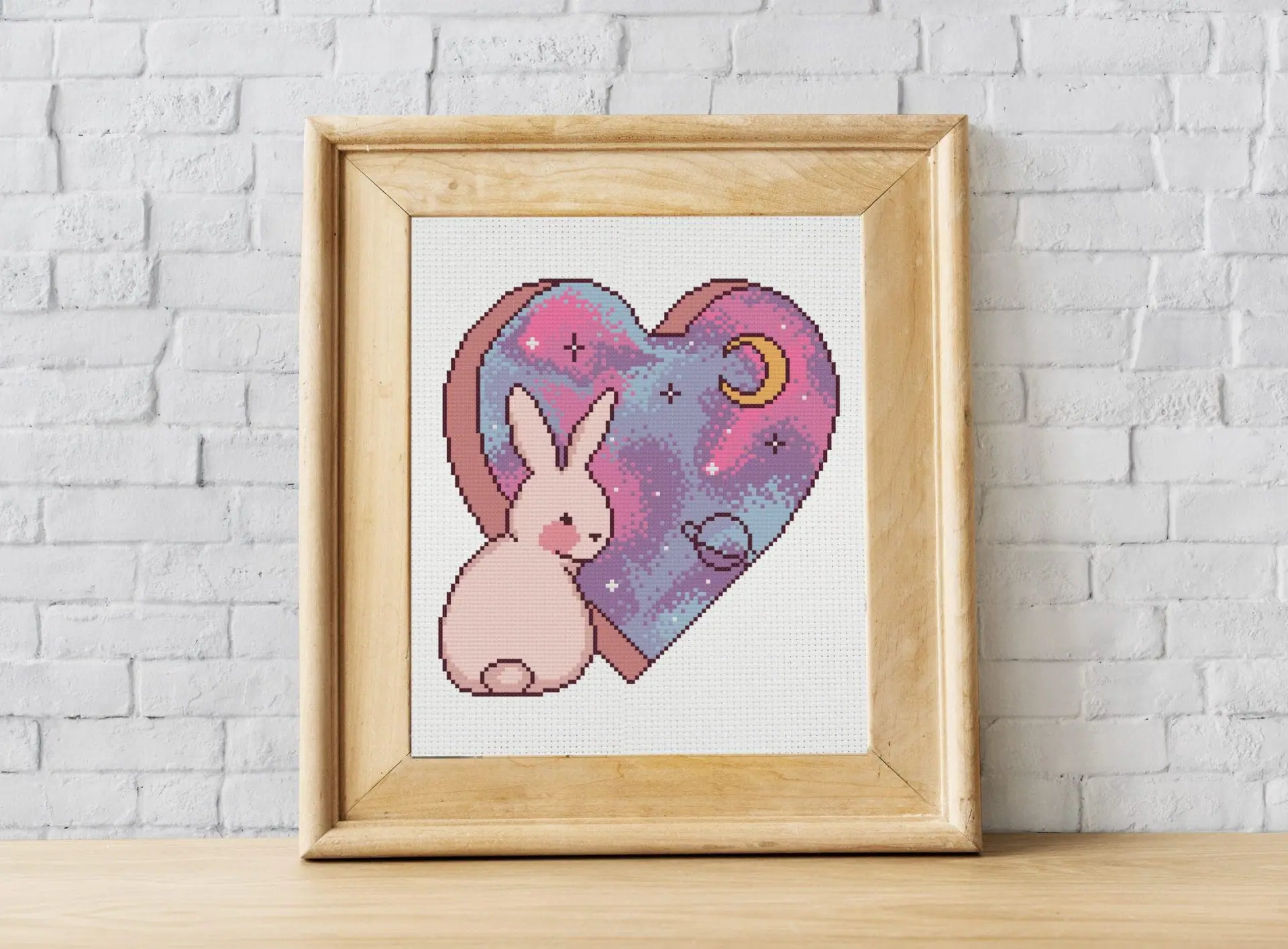 Bunny cross stitch pattern PDF. Rabbit and space 1 bunny cross stitch pattern