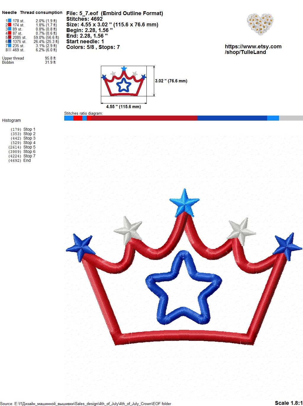 Patriotic Crown Applique Design Machine embroidery design 6 Patriotic Crown Applique Design Machine embroidery design - Image 6