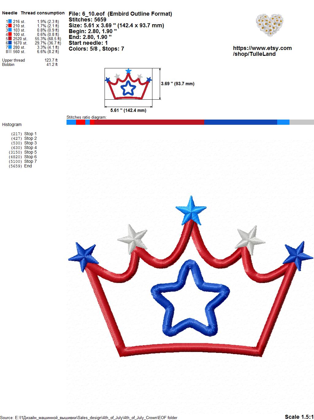Patriotic Crown Applique Design Machine embroidery design 7 Patriotic Crown Applique Design Machine embroidery design - Image 7