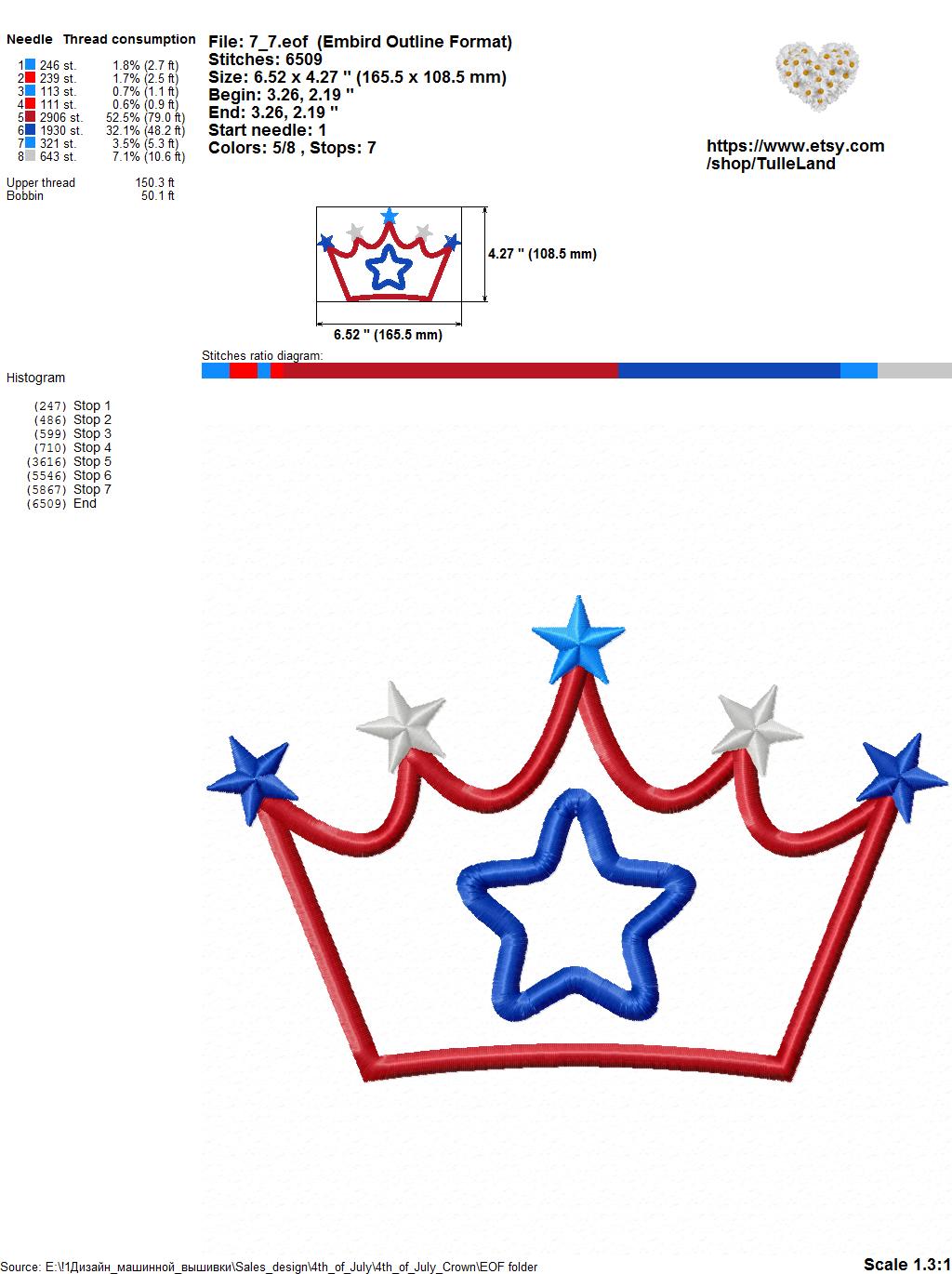 Patriotic Crown Applique Design Machine embroidery design 8 Patriotic Crown Applique Design Machine embroidery design - Image 8