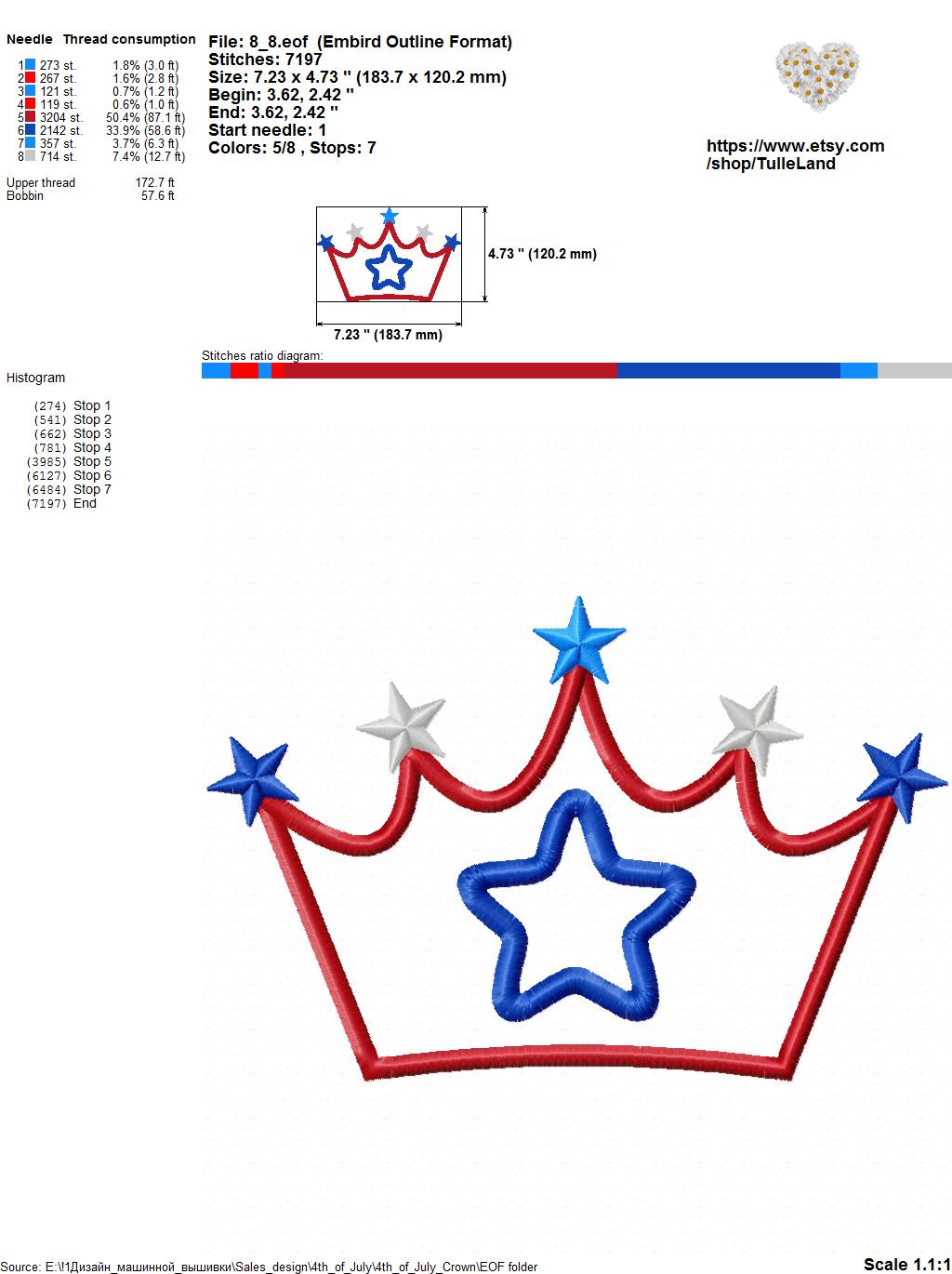 Patriotic Crown Applique Design Machine embroidery design 9 Patriotic Crown Applique Design Machine embroidery design - Image 9