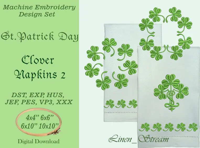 Clover napkins 2 machine embroidery designs 1 Clover napkins 2