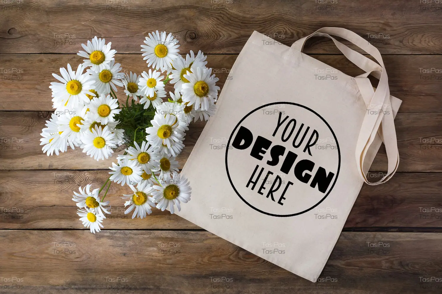 Rustic tote bag mockup with daisy. Digital Download. 1 Rustic tote bag mockup with daisy. Digital Download.