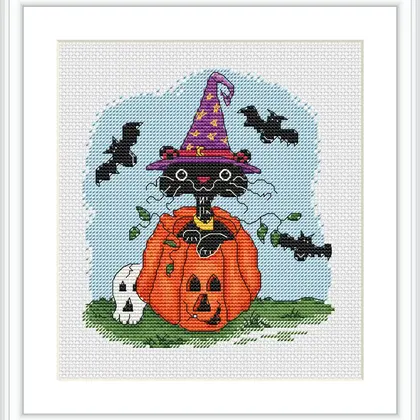 cat and pumpkin cross stitch pattern