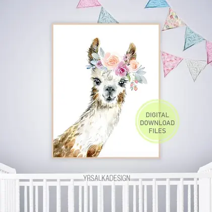 Llama Print, Alpaca Wall Art, Nursery Decor, Download