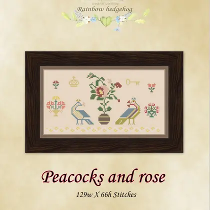 Peacocks and rose, cross stitch pattern PDF